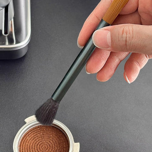 2PCS Coffee Brush, Cleaning Tool with Aluminum Handle & Dual-Head Soft Bristles for Coffee Grinder & Home Kitchen