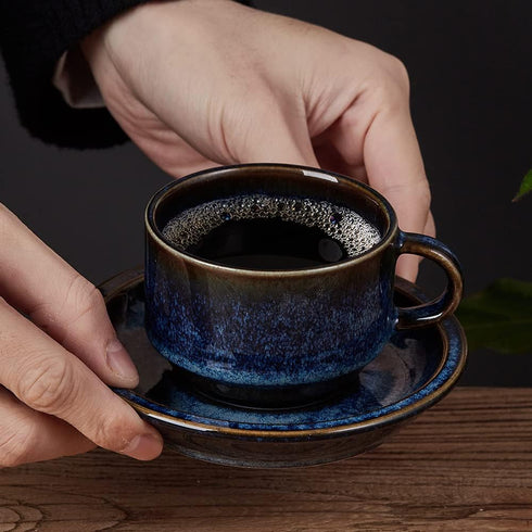 Stand,4 Set 6, JIEMEI HOME Porcelain Stackable Espresso Cups with Saucers and Metal Ounce Demitasse Cups for Coffee