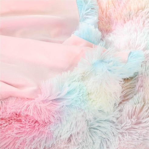 Plush Standard/Queen Pillowcase 2 Pack, Rainbow Tie Dye Super Soft Fluffy Faux Fur Pillow Cases with Zipper