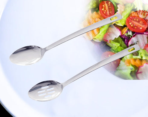 14.5 INCHES Long Handle Stainless Steel Cooking Spoon Set of 2, Slotted Spoons