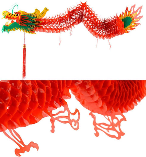 AMS 3D Chinese New Year Paper Dragon Garland Hanging Decoration for New Year Party (39 inch)