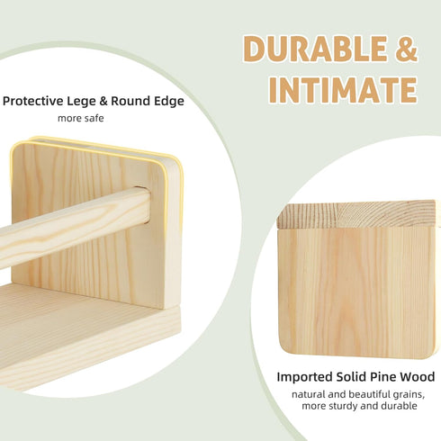 16.5 inch Set 3, Floating Book Shelves for Wall, Natural Wood Nursery Shelves for Book Storage, Solid Pine Wooden