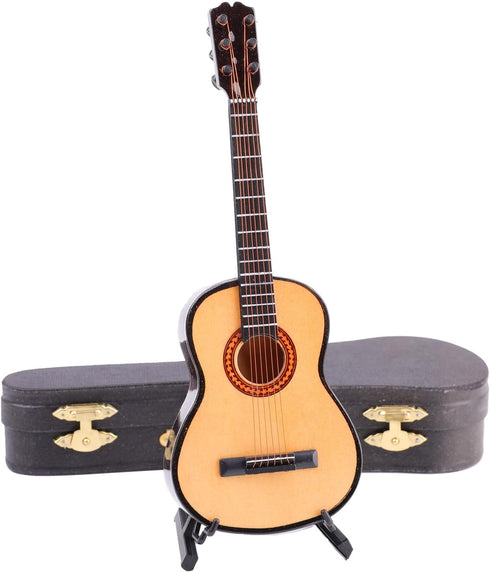 Dselvgvu (7.87"x2.87"x0.94") Wooden Miniature Guitar with Stand and Case Mini Musical Instrument Guitar Replica