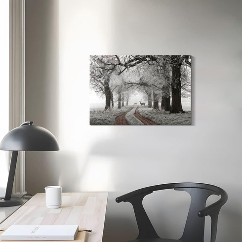 Winter Scene Canvas Wall Art, Nature Forest Landscape Prints with White Snowy Trees Painting for Living Room