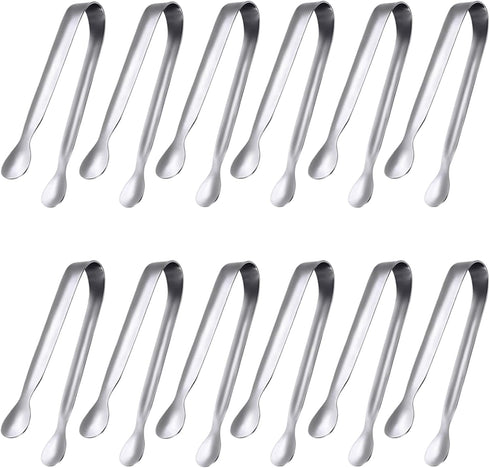 JCREN 12 Pack Serving Tongs, Small Food-Grade 304 Stainless Steel Utensils for Catering & Parties