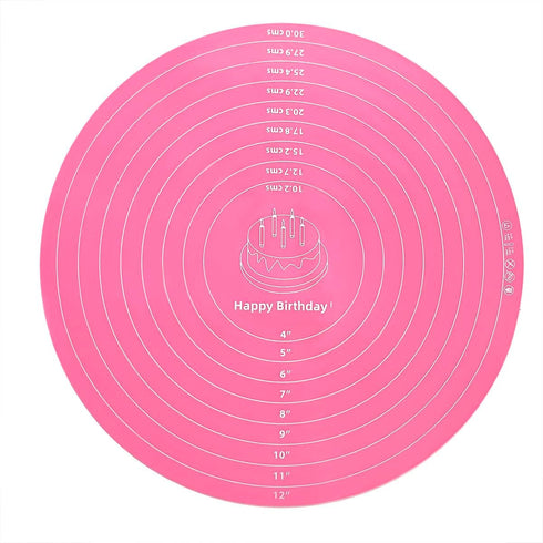 Silicone Cake Mat, 12 Inch Round with Measurements, Non-Stick Heat Resistant Pastry Baking Pad Pink