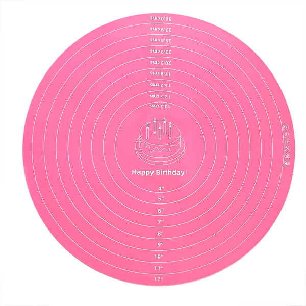 Silicone Cake Mat, 12 Inch Round with Measurements, Non-Stick Heat Resistant Pastry Baking Pad Pink