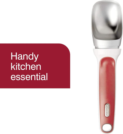 Zyliss Right Scoop Ice Cream Scoop, Ergonomic, Dishwasher-Safe for Gelato, Sorbet, Frozen Yogurt, Red