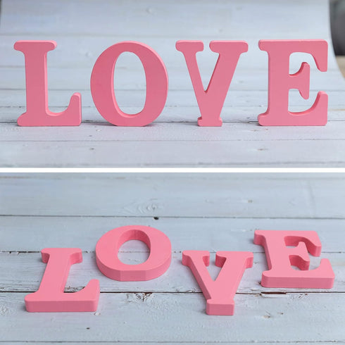 Wooden Love Sign Table Top Decorative Letter for Wedding Party Home Decor Pink
