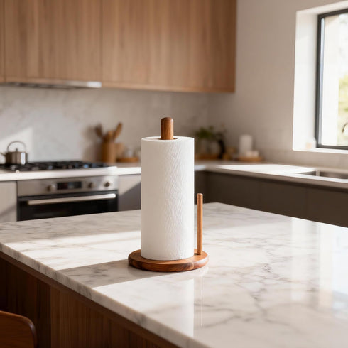 Countertop, Acacia Wood Paper Towel Holder Wooden Paper Towel Holder Thicken Base for Kitchen, Easy to Assemble