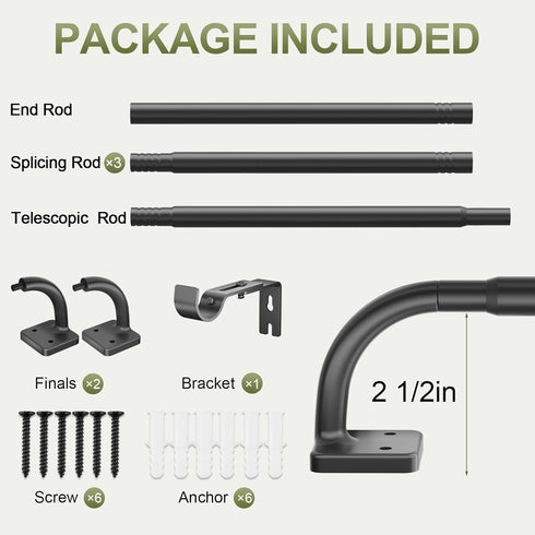 Curtain Rods for Windows 48 to 84, Blackout Wrap Around Telescoping Rod for Sliding Door Bedroom Kitchen
