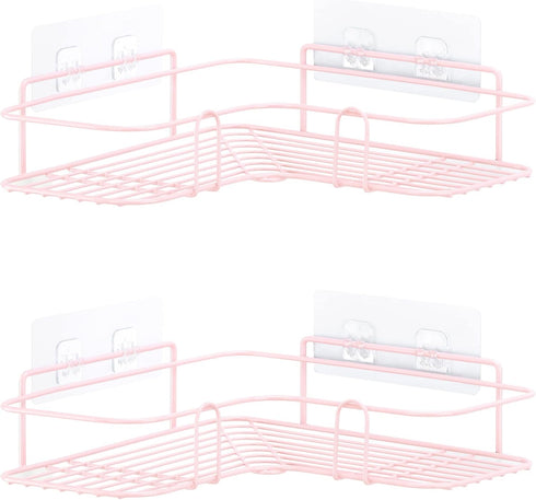 Set 2 Navaris Self Adhesive Shower Caddy - of Bathroom Organizer Shelves for Corner Wall of Bath - Toiletry Shampoo