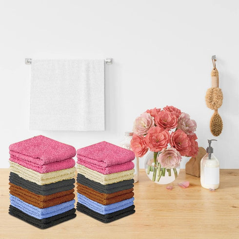 QUBA LINEN 100% Set 24 Packs 12x12 Inches Cotton Washcloth Soft, Absorbent Face Towels for Bathroom & Gym Use Reusable