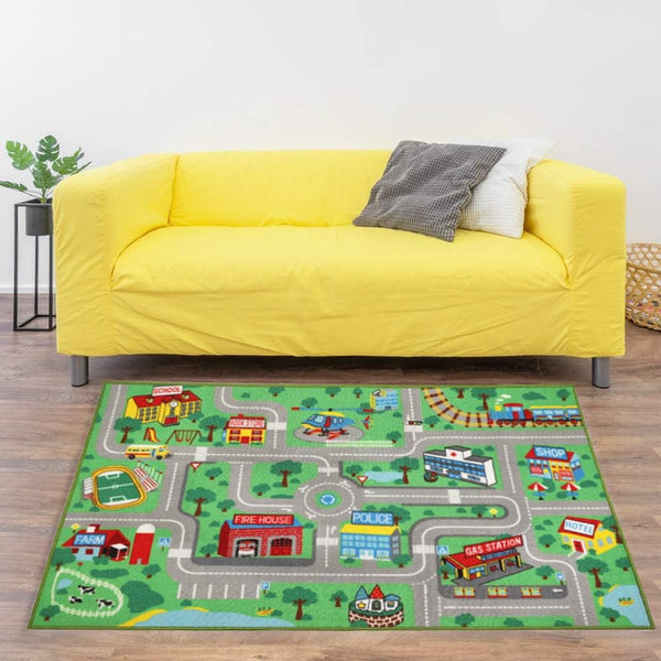 Yincimar Kids Play Rug for Playroom 5.2x3.3 ft Town City Road Map