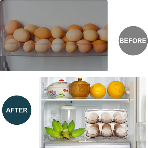 Egg Holder, Automatically Rolling Egg Storage Container for Refrigerator, Large Capacity Organizer with Lid, Clear