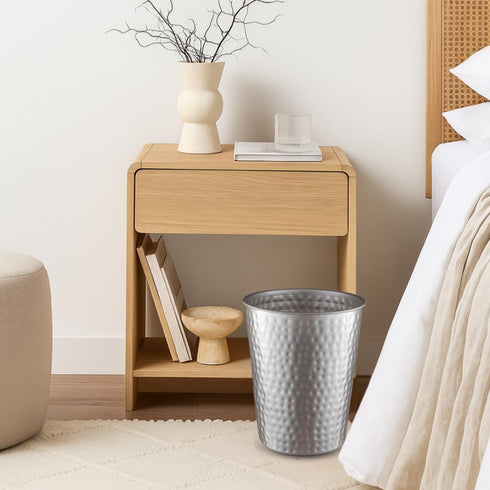 Monarch Abode Pewter Hand Hammered Metal Wastebasket - Decorative Trash Bin for Home Office, Modern Bathroom Garbage Can