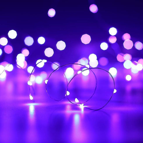 YKB 6 Pack 3.3ft/1m Purple Fairy String Lights Battery Operated Fairy Lights Starry String Lights on Silvery Copper