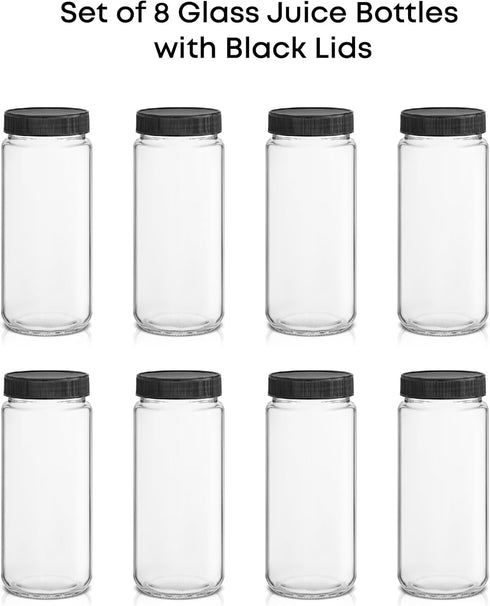 16 oz Set 8 JoyJolt Glass Juice Bottles, Glass Bottles with Caps. of Juice Containers with Lids for Fridge, and Labels