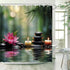 Zen Shower Curtain Asian Lotus Bamboo Zen Stone Floral Water Ripple Spa Relaxation Elegant Plant Wildflower Rustic Bathroom Decor Curtains 70x70 inch with Hook by JONSEQIN