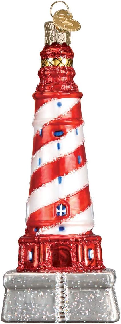Old World Christmas Collection Glass Blown Ornaments for Christmas Tree, White Shoal Lighthouse