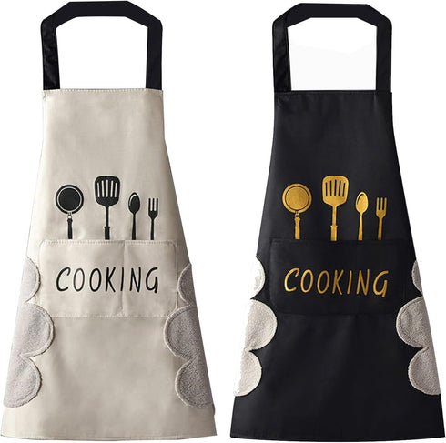 DILLMAN Women Kitchen Apron: Waterproof, Big Pocket, Hand Wipe Pockets for Cooking and Baking