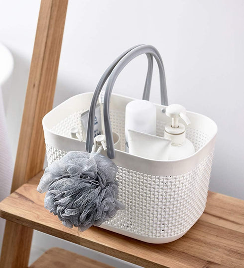 UUJOLY Plastic Organizer Storage Baskets with Handles - Shower Caddy Bins for Bathroom and Kitchen (White)