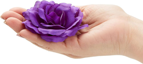 Bright Creations 50 Pack Purple Roses Artificial Flowers Bulk, 3 Inch Stemless Fake Silk for Wedding Decorations