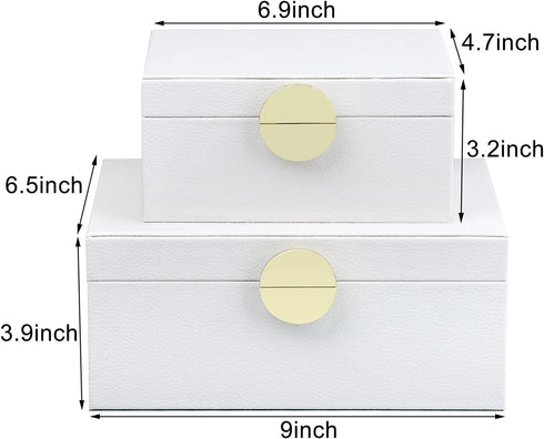 HofferRuffer Faux Leather Jewelry Boxes, Decorative Storage Accessory Organizer with Gold Hardware, Set of 2