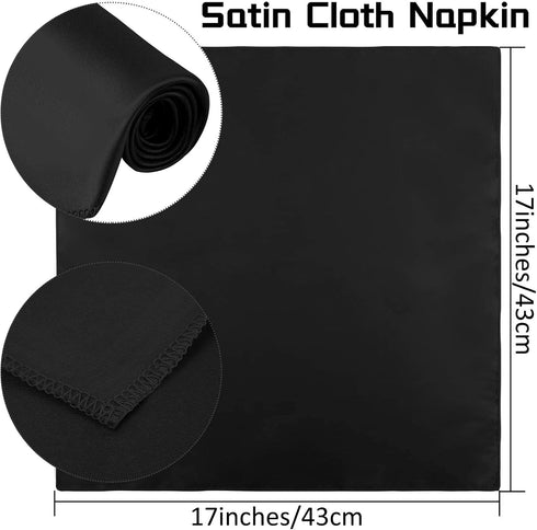 ANECO 12 Pieces Satin Napkins, Soft Square Dinner Napkins 17 x 17 Inches for Weddings, Parties, Decorations (Black)