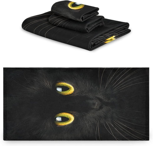 AUUXVA 3-Piece Set, Sets 1 1 1 Towel Cute Black Animal Cat Bath Towel Absorbent Soft Towels for Bathroom Quick Dry