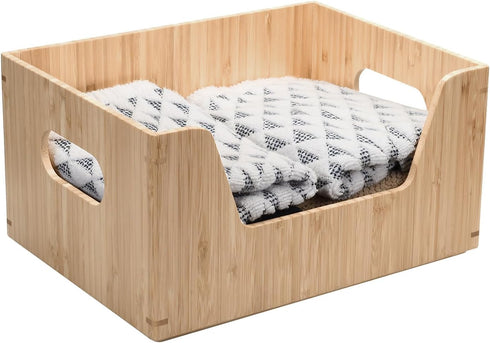 MobileVision Bamboo Storage Box, Open Front Stackable Bin Organizer for Kitchen Pantries, 12 x 9 x 6 inches
