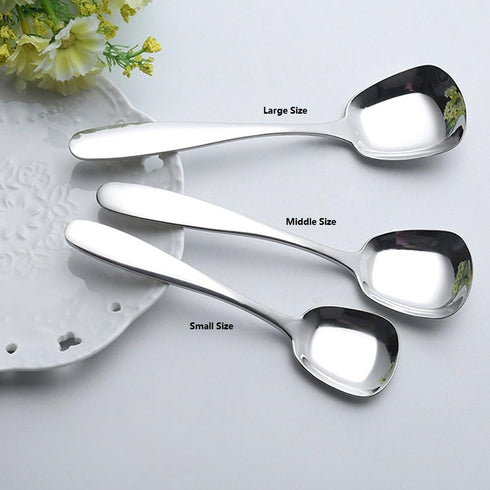 Set of 3 Stainless Steel Soup Spoons, Table Spoons, Dinner Spoons, Special Square Design