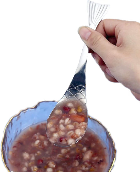 2Pcs 6.3inch Fish Spoon - 18/10(304) Stainless Steel Flatware for Soup, Porridge, Dessert