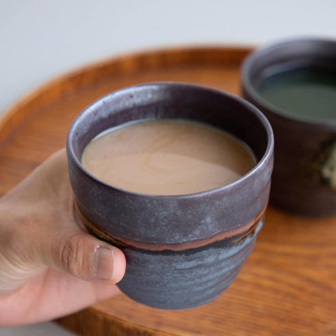 Set 2, 6.7oz (200ml), 2PCS Set, Asayu Japan Handpainted Glazed Ceramic Tea Cups of Made in Japan MIno Ware Pottery