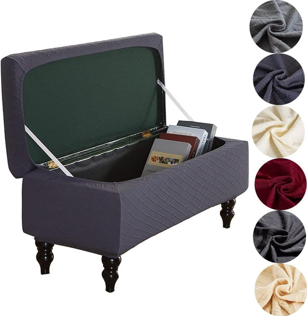ANWUCHEN Ottoman Cover - Rectangle, Storage Ottoman Covers with Elastic Bands Tie, Dark
