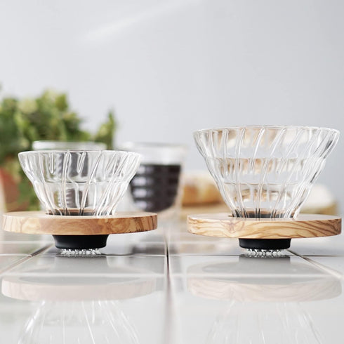 Hario VDGR-02-OV V60 Heat Resistant Glass Coffee Dripper, Olive Wood, For 1 to 4 Cups