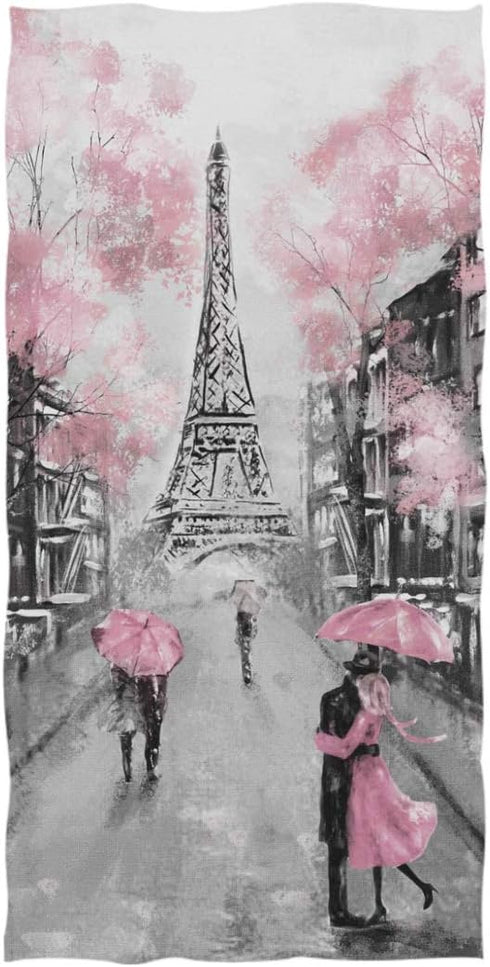 Naanle Beautiful Street View of Paris Eiffel Tower Painting Print Soft Guest Hand Towels for Bathroom, Hotel, Gym