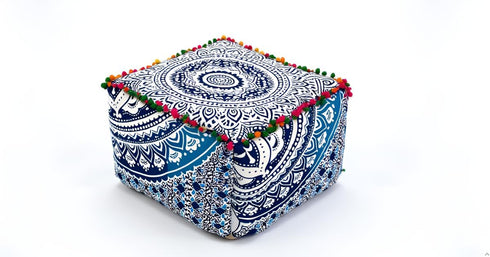 18X18X14 inches, CRAFT KALA Indian Square Patchwork Traditional Pouf Cover Indian Living Room Poufs Cover Decorative