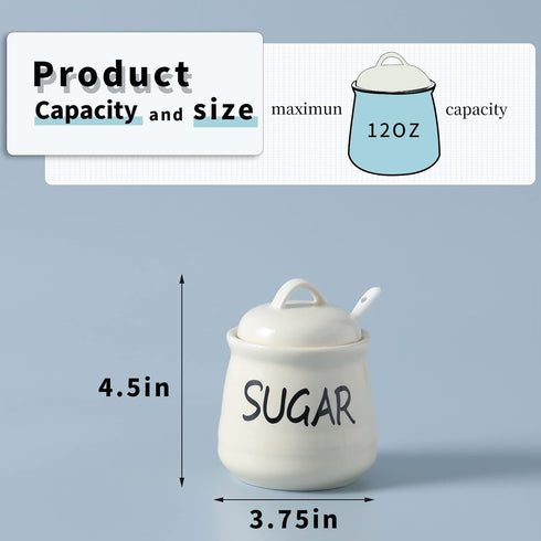 HAOTOP Porcelain Sugar Bowl with Lid and Spoon, 12oz (Beige)