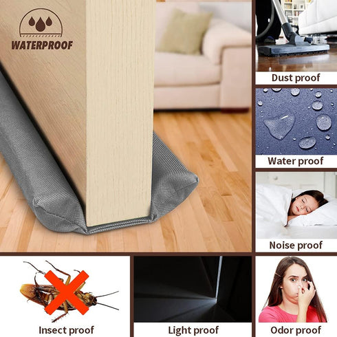 Waterproof Twin Door Draft Stopper - Adjustable Size 30" to 36" Weather Stripping Noise Blocker