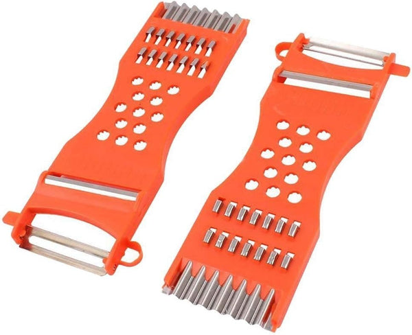 Saim 7 in 1 Multifunction Vegetable Peeler & Metal Scraper, Orange, 2 Pcs, Fruit Grater Slicer Kitchen Tool