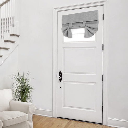 HOMEIDEAS 1 Panel Linen French Door Curtains, 26 X 20 Inch Thermal Insulated Shades for Front Door, Light Grey