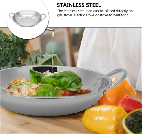 BESTonZON Stainless Steel Paella Pan, 26cm Skillet Pan, Restaurant Cooking Pans for Outdoors, Camping, Parties
