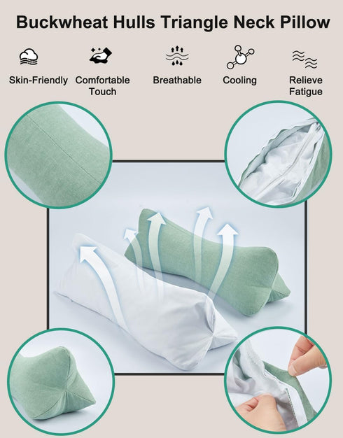 15 5 Inches Breathable Buckwheat Cervical Neck Support Pillow, Triangle Pillows for Neck Pain Relief, Adjustable Height