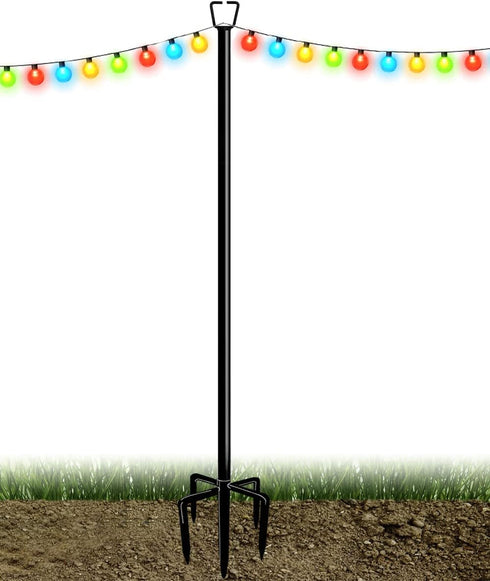 Queension 10FT Plug Floor String Light Poles for Outdoor String Lights for Garden,