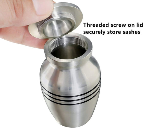 Small Keepsake Urn for Human or Pet Ashes, Hard Metal Mini Funeral Urn with Velvet Bag, Qty 1