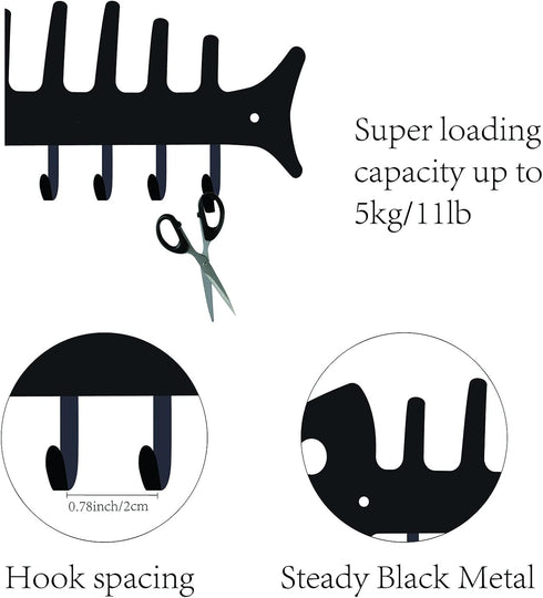 CREATCABIN Fishbone Key Holder Hanger, Towel Rack Organizer with 6 Hooks, Wall Mounted for Bathroom Kitchen