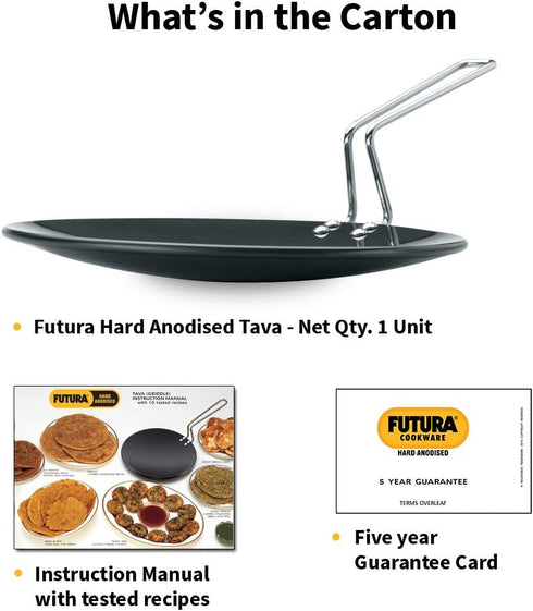 Hawkins Futura 26 cm Hard Anodised Tawa, Extra Thick with Stainless Steel Handle, Black (AT26X)