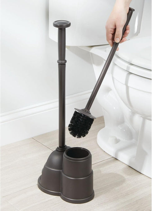 Set Set mDesign Plunger and Brush for Toilet Bowl - Hidden, Modern Toilet Brush and Plunger with Caddy - Brush Cleaner
