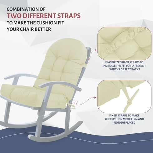 44x19x4in Adirondack Chair Cushion,Outdoor Waterproof Rocking Chair Cushion Beige Non-Slip High Back Patio Chair